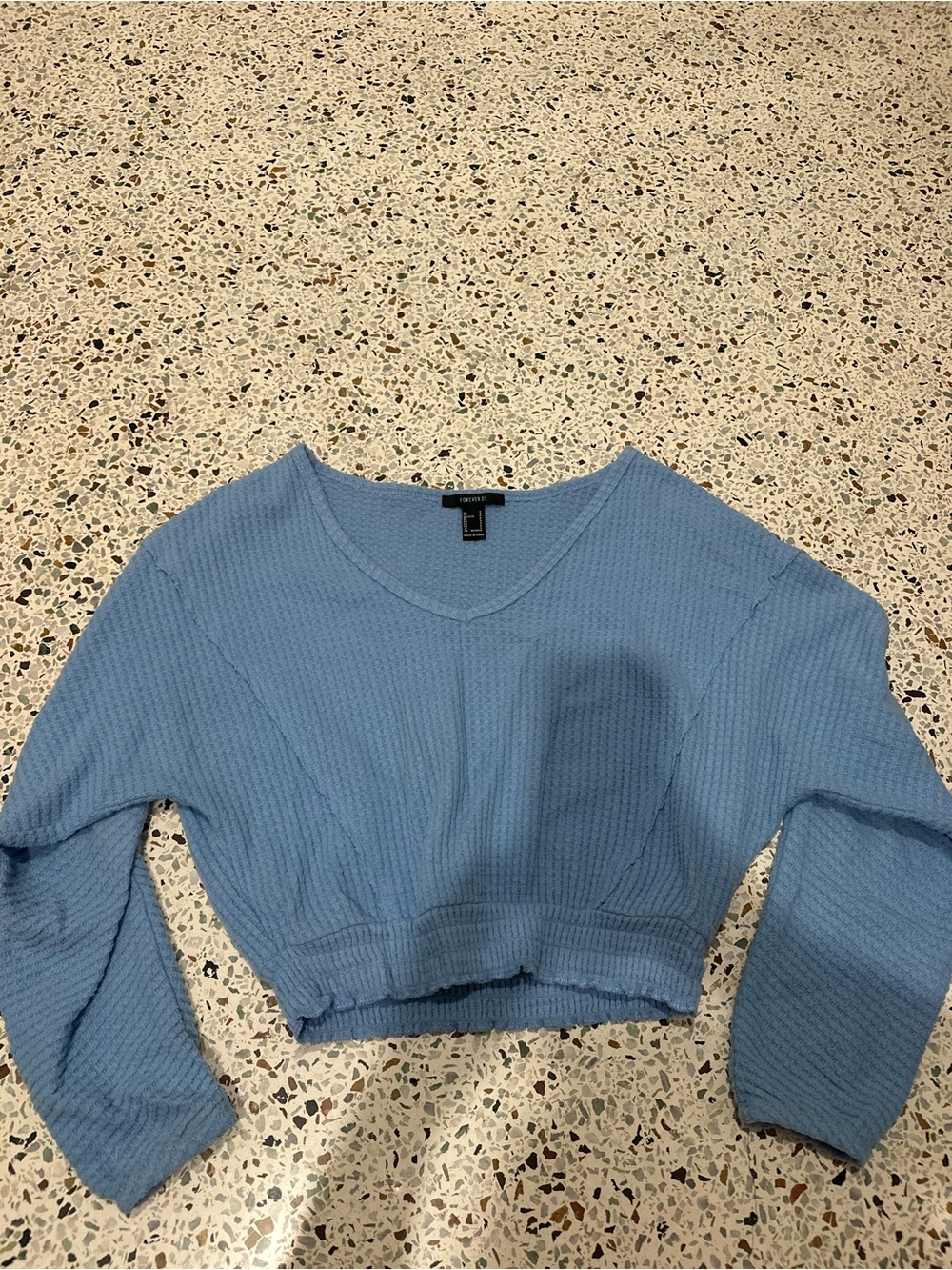 Forever 21 Light Blue V-Neck Cropped Thermal Top